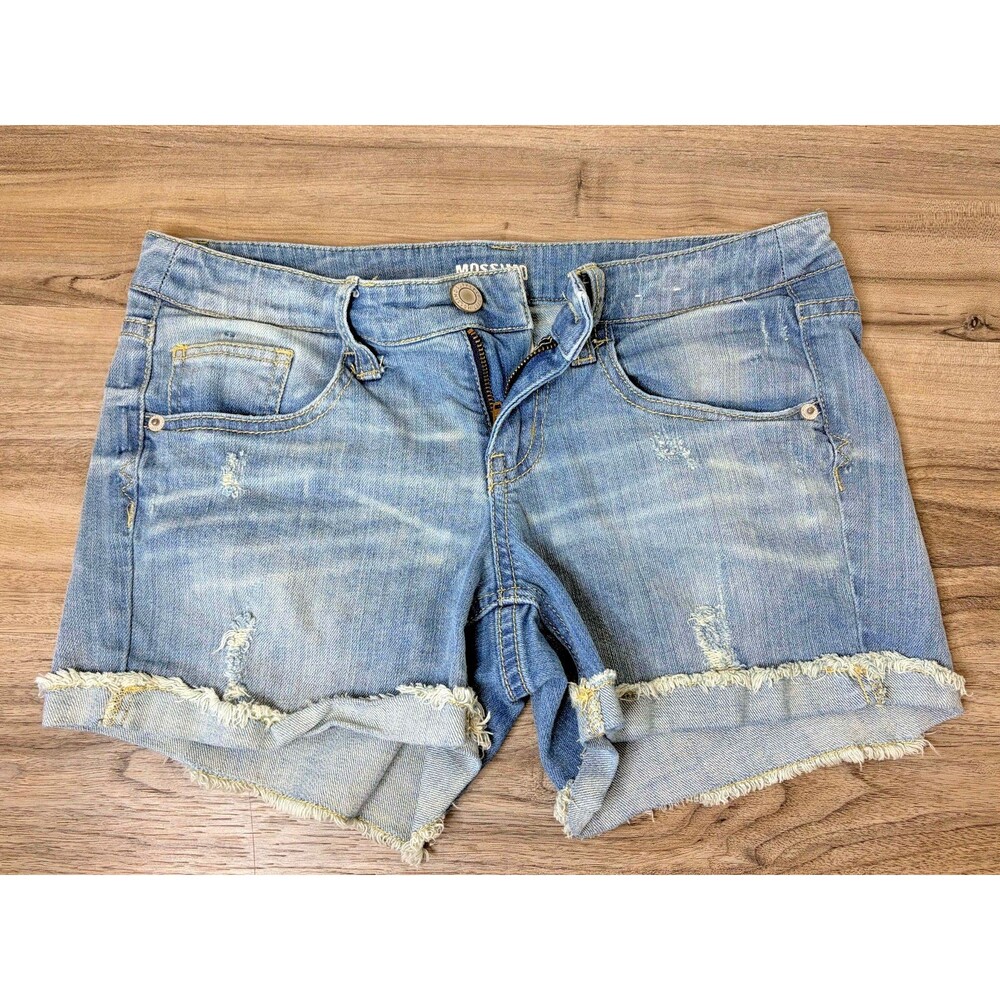 Mossimo Junior's Girls Shorts Size 7 Mid Rise Distressed Denim Blue Jean Cuffed